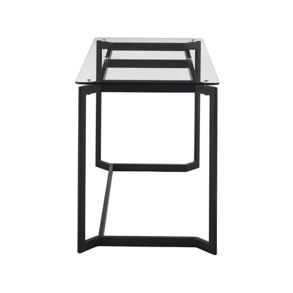 Masters Modern Office Desk in Black Steel with Clear Glass Top by - Renee Lane Company