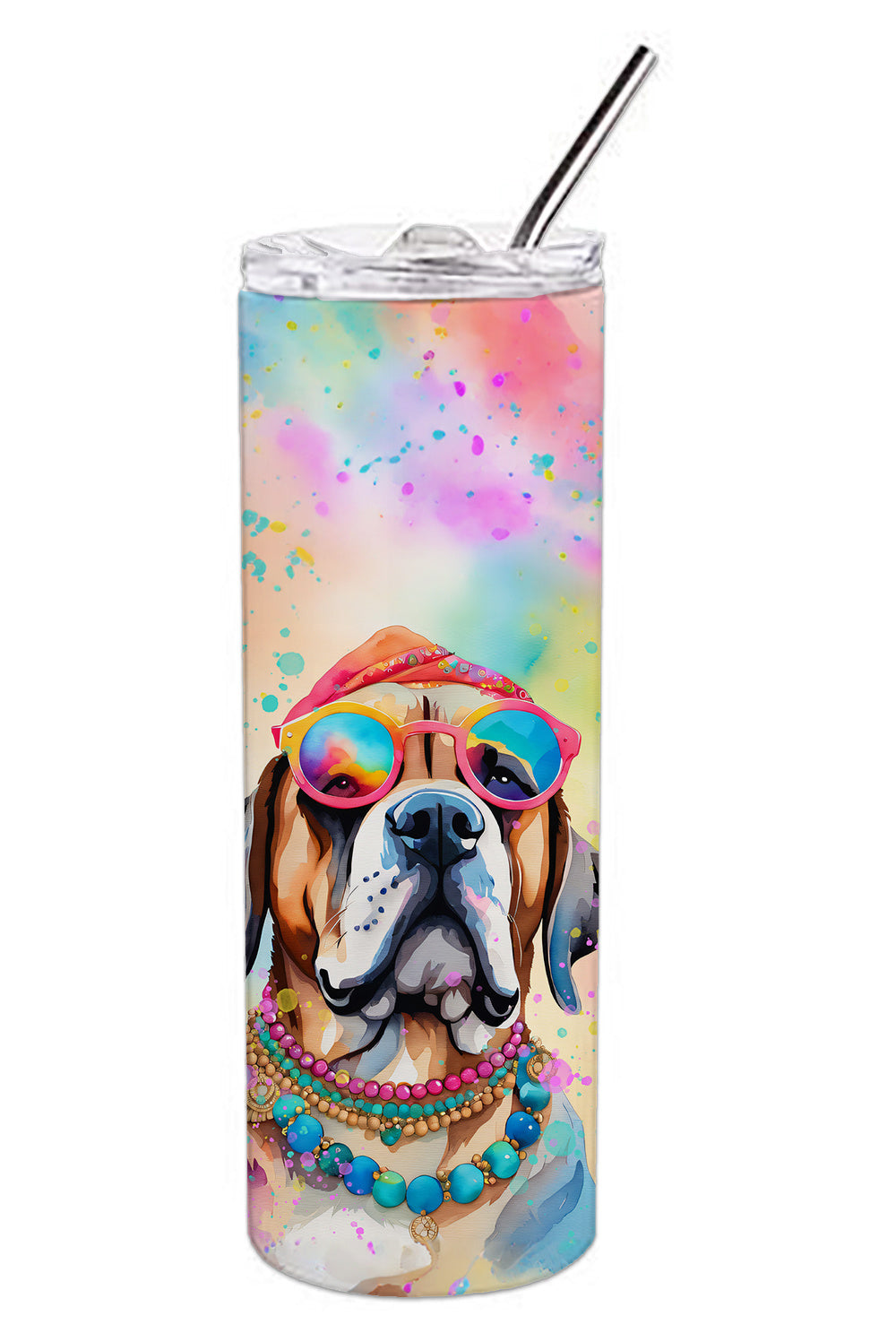 Mastiff Hippie Dawg Stainless Steel Skinny Tumbler Vacuum Double Walled Reusable Insulated Tumbler Travel Cup for Coffee Cocktails Gift with Lid, 20 oz - Renee Lane Company