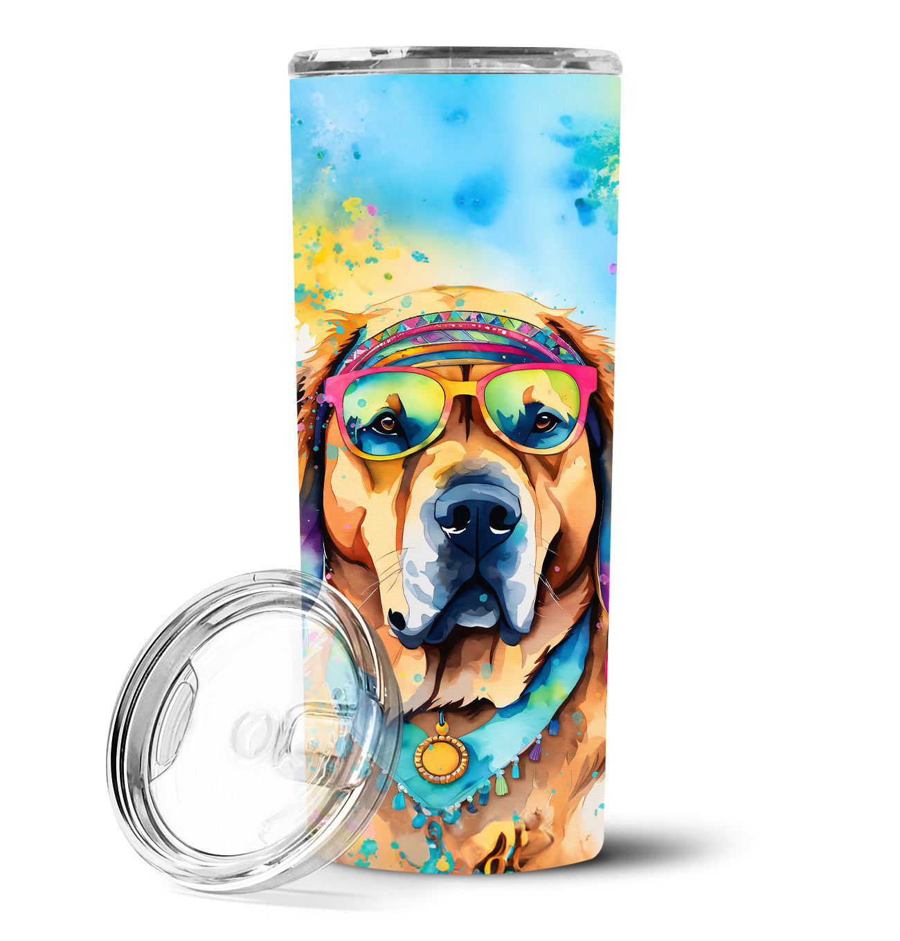 Mastiff Hippie Dawg Stainless Steel Skinny Tumbler Vacuum Double Walled Reusable Insulated Tumbler Travel Cup for Coffee Cocktails Gift with Lid, 20 oz - Renee Lane Company