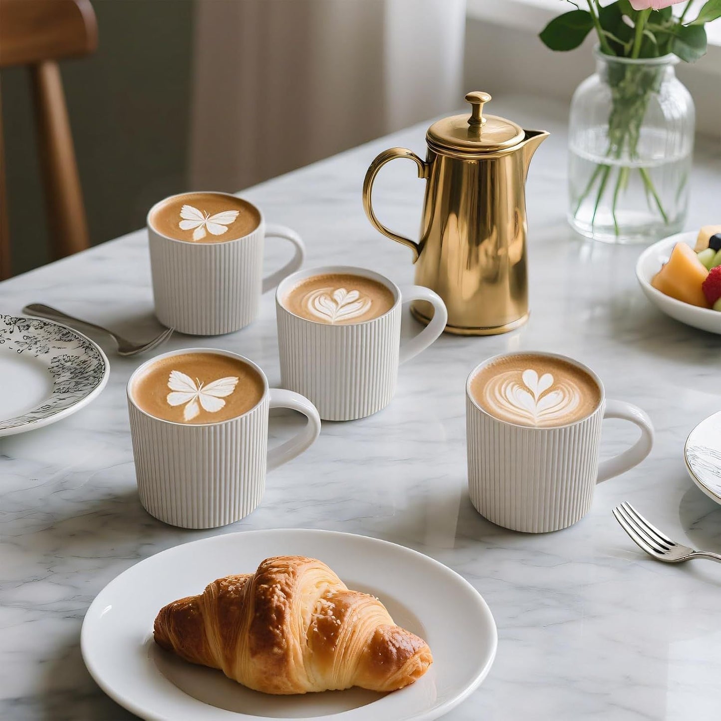 Matte White Coffee Mugs Set of 4, 12 Ounce Mug with Handles, Ceramic Stoneware Catering Coffee Cups, Porcelain Mugs Sets for Coffee, Tea, Hot Cocoa, Milk, Microwave and Dishwasher Safe - Renee Lane Company