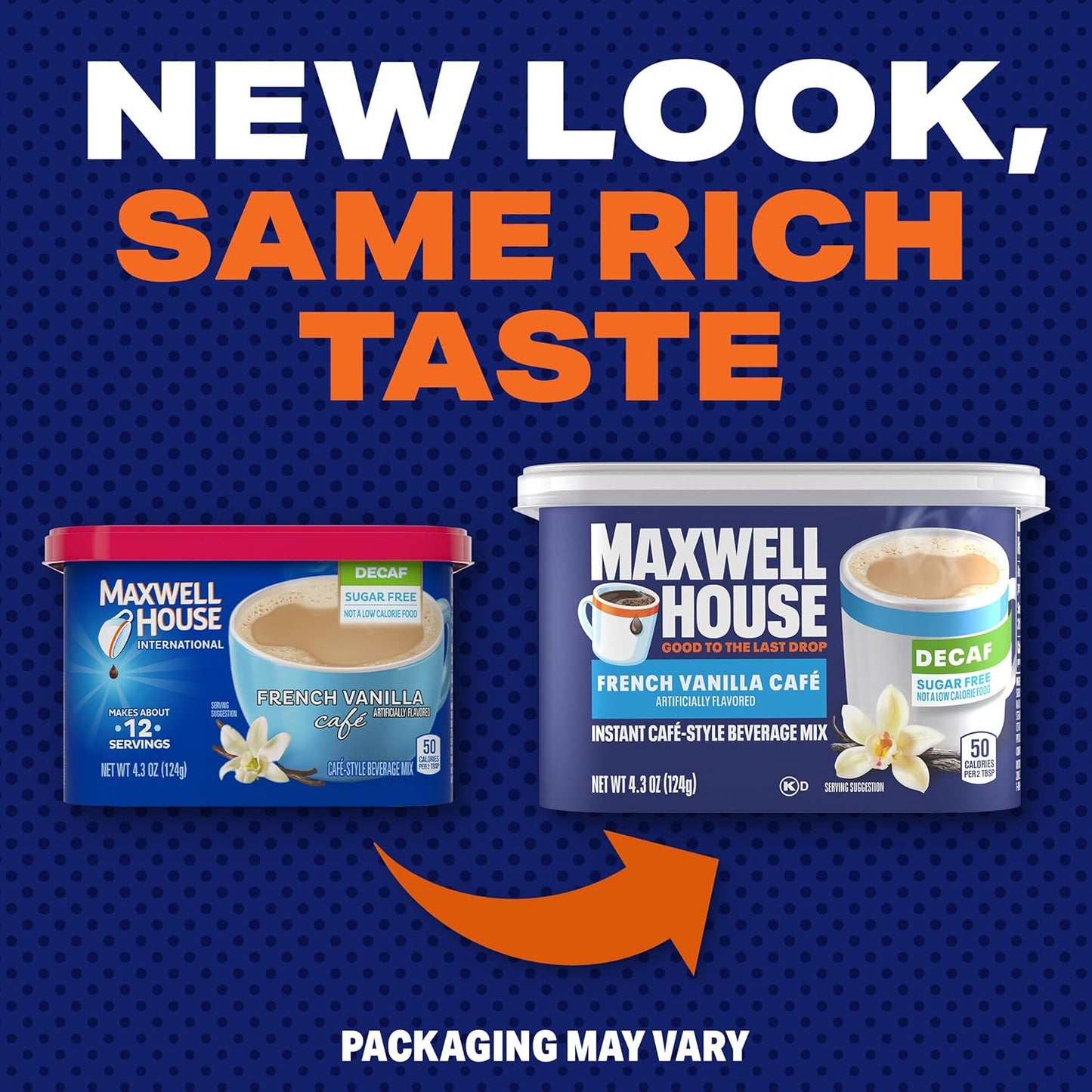 Maxwell House Instant Cafe-Style Beverage Mix, Decaf and Sugar Free, Easy to Prepare, 1 Canister, for Quick Morning Coffee or Afternoon Treat, French Vanilla Cafe, Kosher Dairy, 4.3 oz - Renee Lane Company