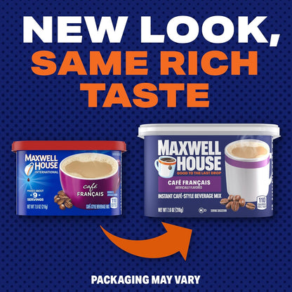 Maxwell House Instant Cafe-Style Beverage Mix, Easy to Prepare, 1 Canister, for Quick Morning Coffee or Afternoon Treat, Cafe Francais, Kosher Dairy, 7.6 oz - Renee Lane Company