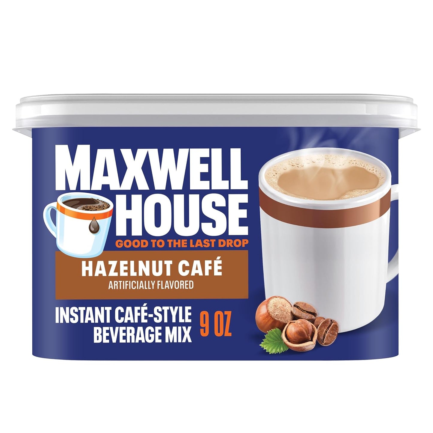 Maxwell House Instant Cafe-Style Beverage Mix, Easy to Prepare, 1 Canister, for Quick Morning Coffee or Afternoon Treat, Hazelnut Cafe, Kosher Dairy, 9 oz - Renee Lane Company