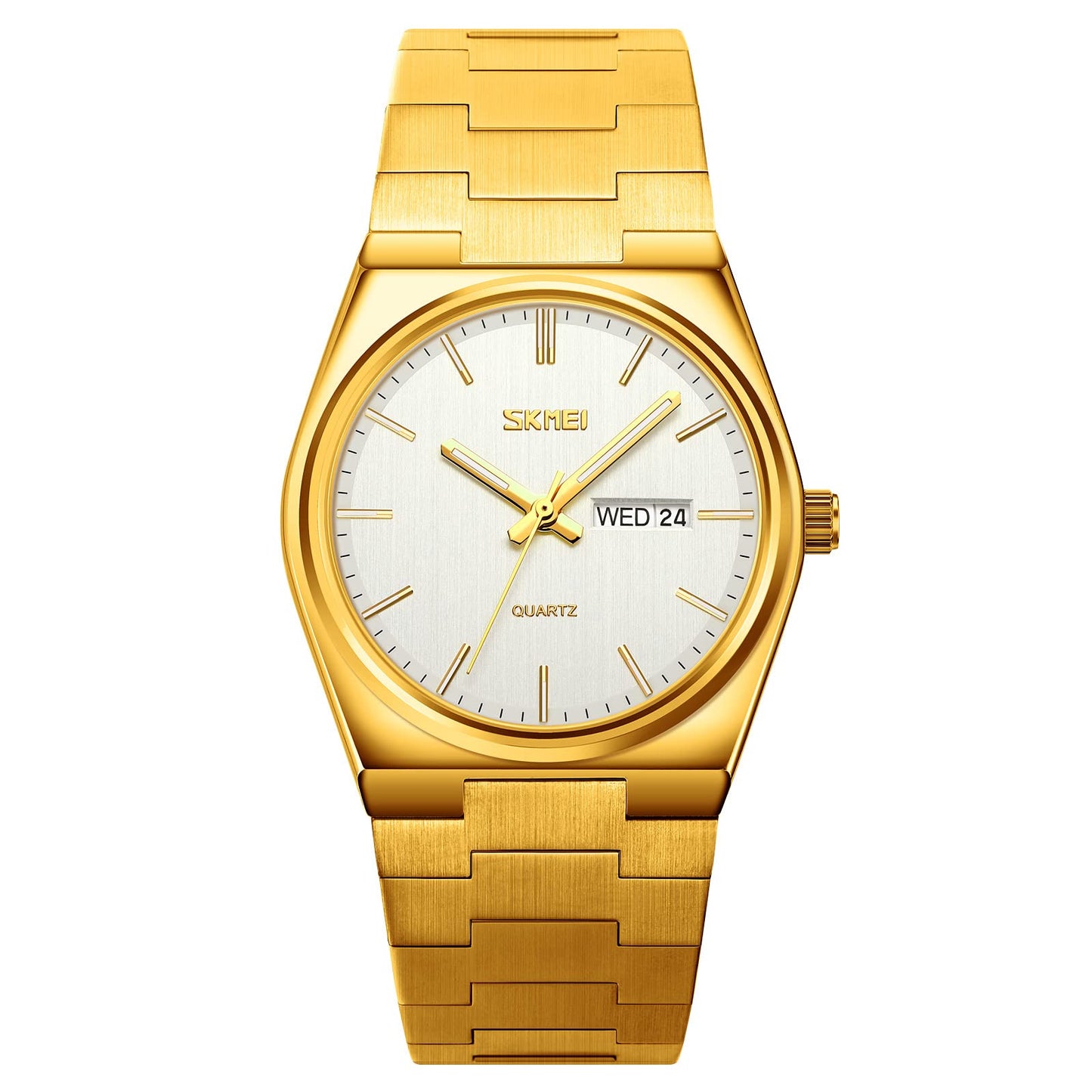 Men Luxury Gold Chinese Dragon Carved Dial Diamond Quartz Watch Casual Waterproof Sport Stainless Steel Wristwatch (T GOLDSILVER) - Renee Lane Company