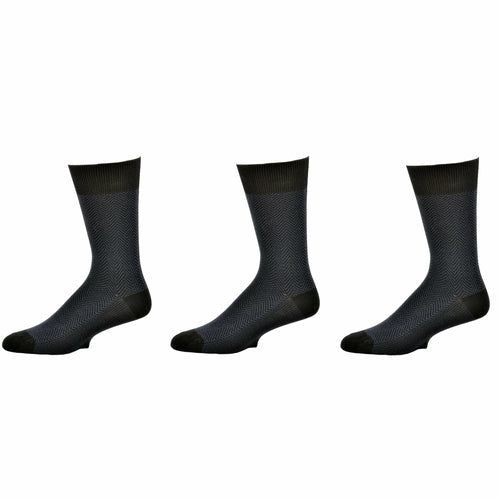 Men's Socks Dark Herringbone Design Crew 3 Pair Packs - Renee Lane Company
