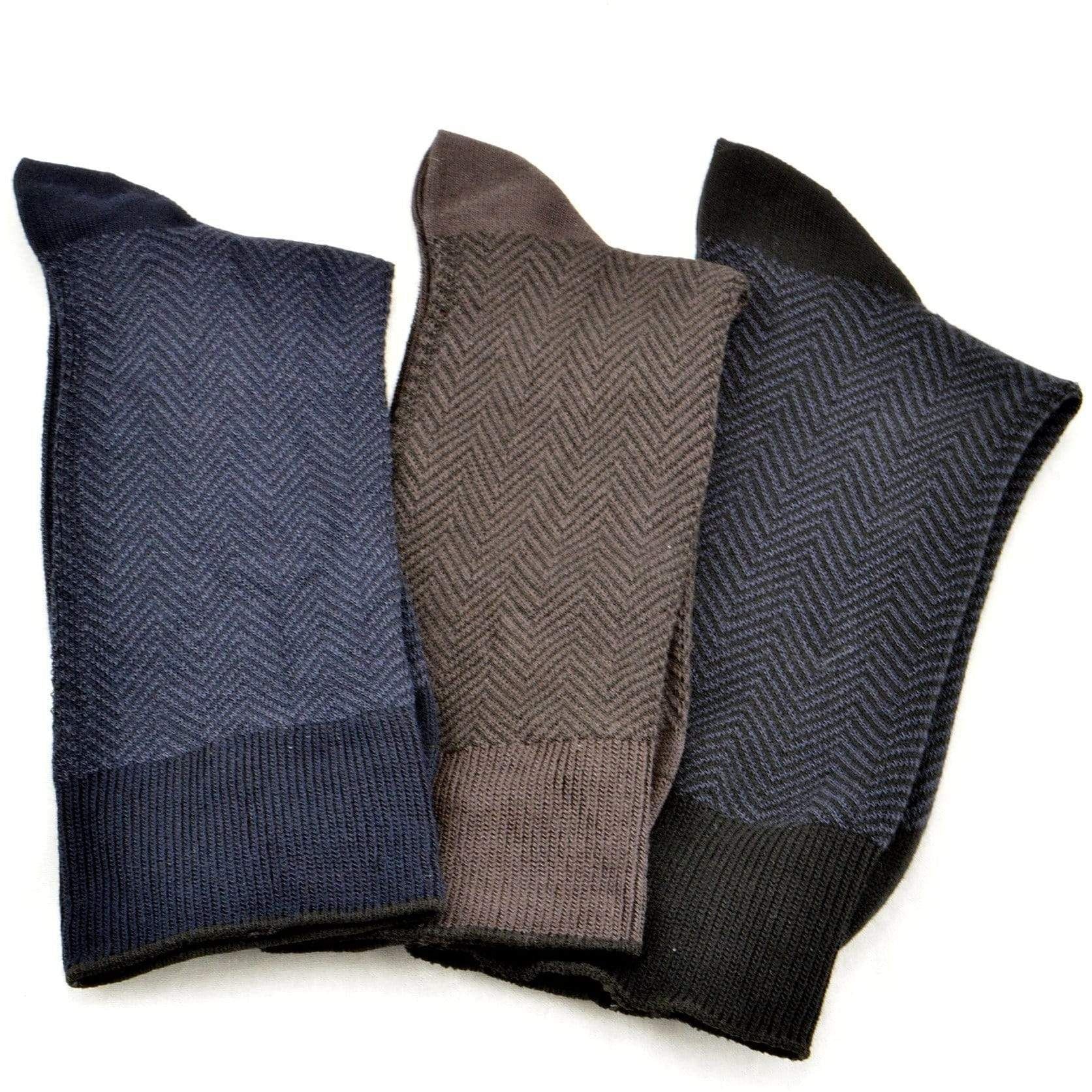 Men's Socks Dark Herringbone Design Crew 3 Pair Packs - Renee Lane Company