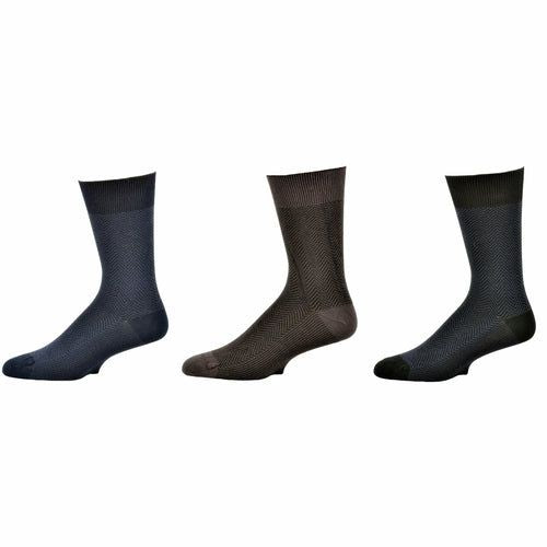 Men's Socks Dark Herringbone Design Crew 3 Pair Packs - Renee Lane Company