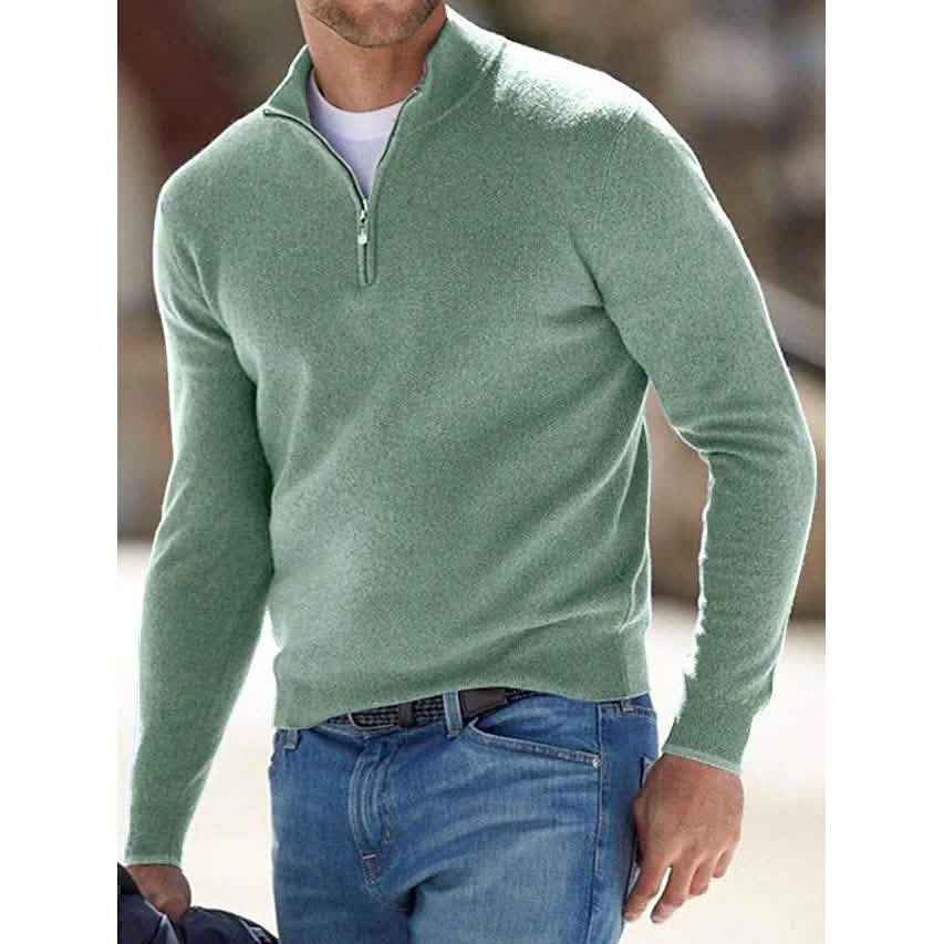 Men's Sweater Jumper Pullover Ribbed Knit Cropped Zipper Knitted Solid Color - Renee Lane Company