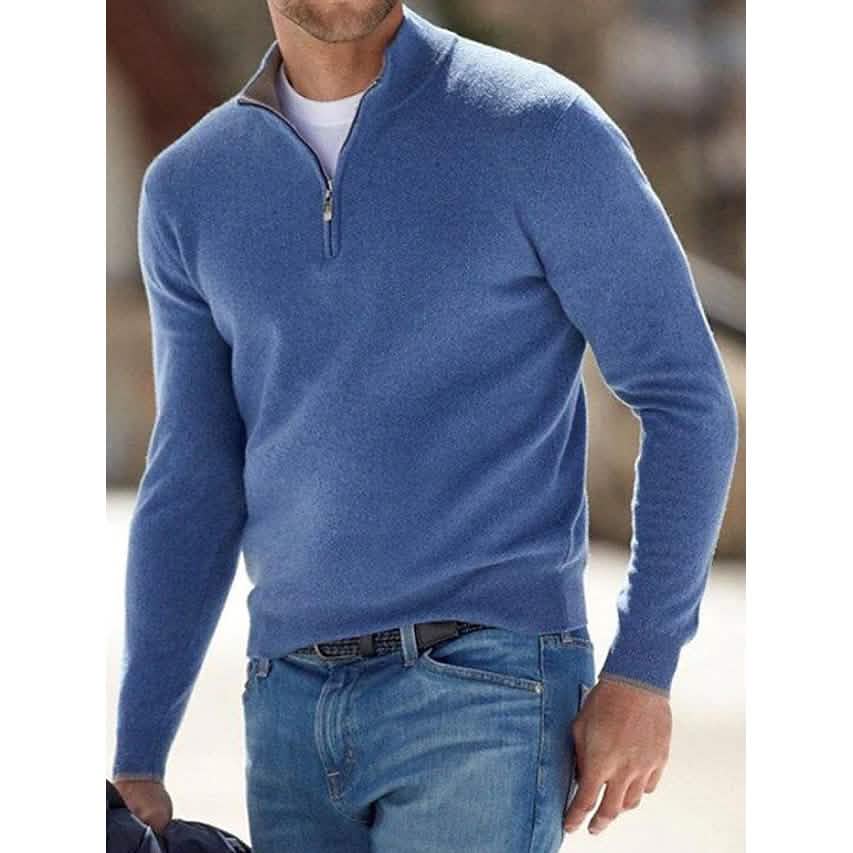 Men's Sweater Jumper Pullover Ribbed Knit Cropped Zipper Knitted Solid Color - Renee Lane Company
