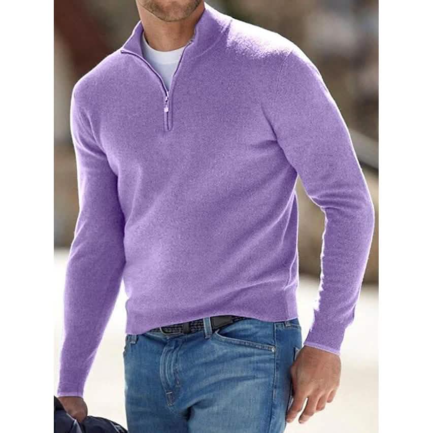 Men's Sweater Jumper Pullover Ribbed Knit Cropped Zipper Knitted Solid Color - Renee Lane Company