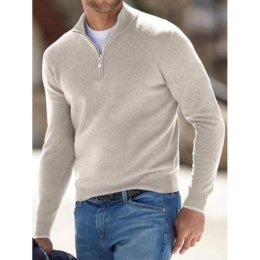 Men's Sweater Jumper Pullover Ribbed Knit Cropped Zipper Knitted Solid Color - Renee Lane Company