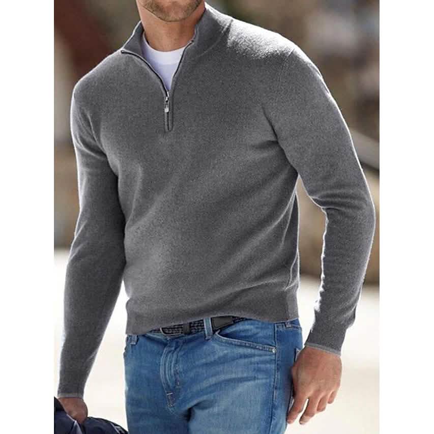 Men's Sweater Jumper Pullover Ribbed Knit Cropped Zipper Knitted Solid Color - Renee Lane Company