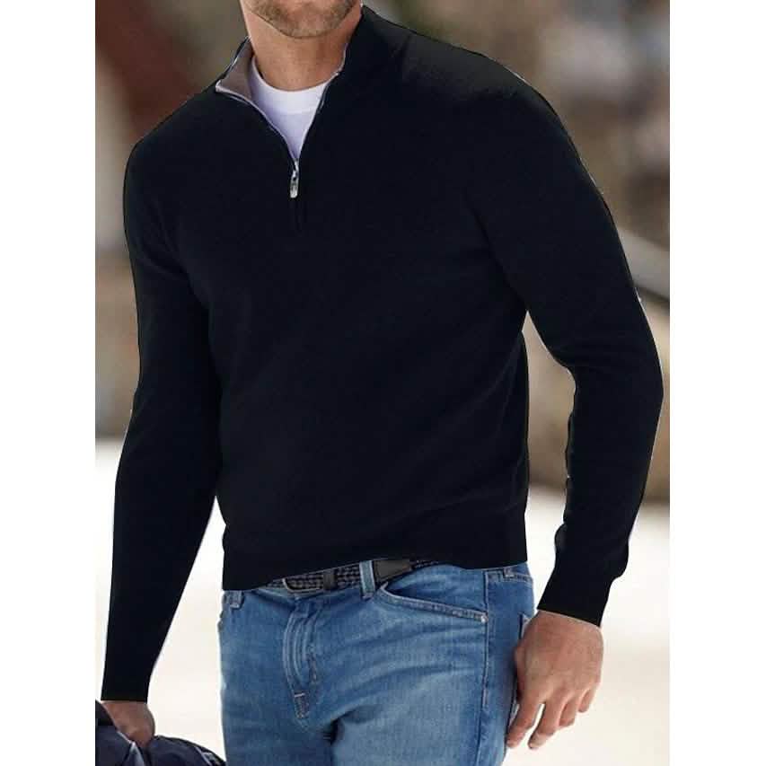 Men's Sweater Jumper Pullover Ribbed Knit Cropped Zipper Knitted Solid Color - Renee Lane Company