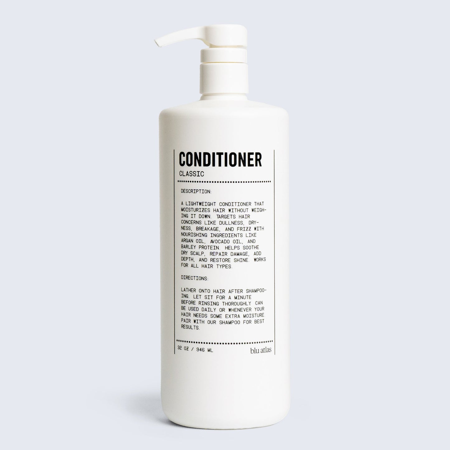 Conditioner bottle with pump, classic scent label on back