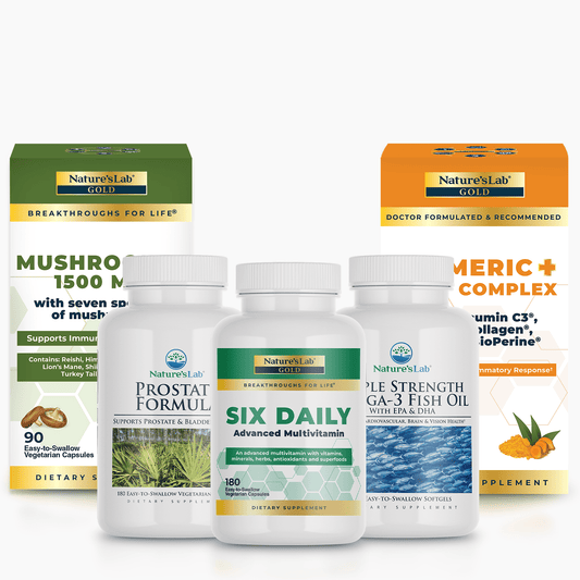 Nature's Lab Gold supplement kit with multiple daily formula bottles