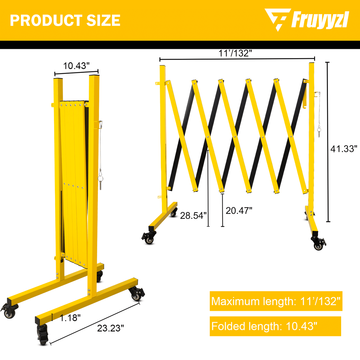 Metal Expandable Barricade,Folding Security Gate Safety Barrier with Casters,Mobile Barrier Gate, Adjustable Traffic Fence for Road Construction, Traffic Control,Cordon,Pool,Yellow Black - Renee Lane Company