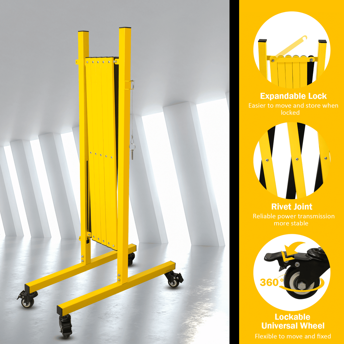 Metal Expandable Barricade,Folding Security Gate Safety Barrier with Casters,Mobile Barrier Gate, Adjustable Traffic Fence for Road Construction, Traffic Control,Cordon,Pool,Yellow Black - Renee Lane Company