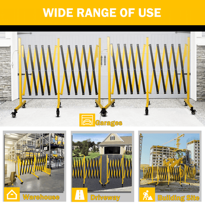 Metal Expandable Barricade,Folding Security Gate Safety Barrier with Casters,Mobile Barrier Gate, Adjustable Traffic Fence for Road Construction, Traffic Control,Cordon,Pool,Yellow Black - Renee Lane Company
