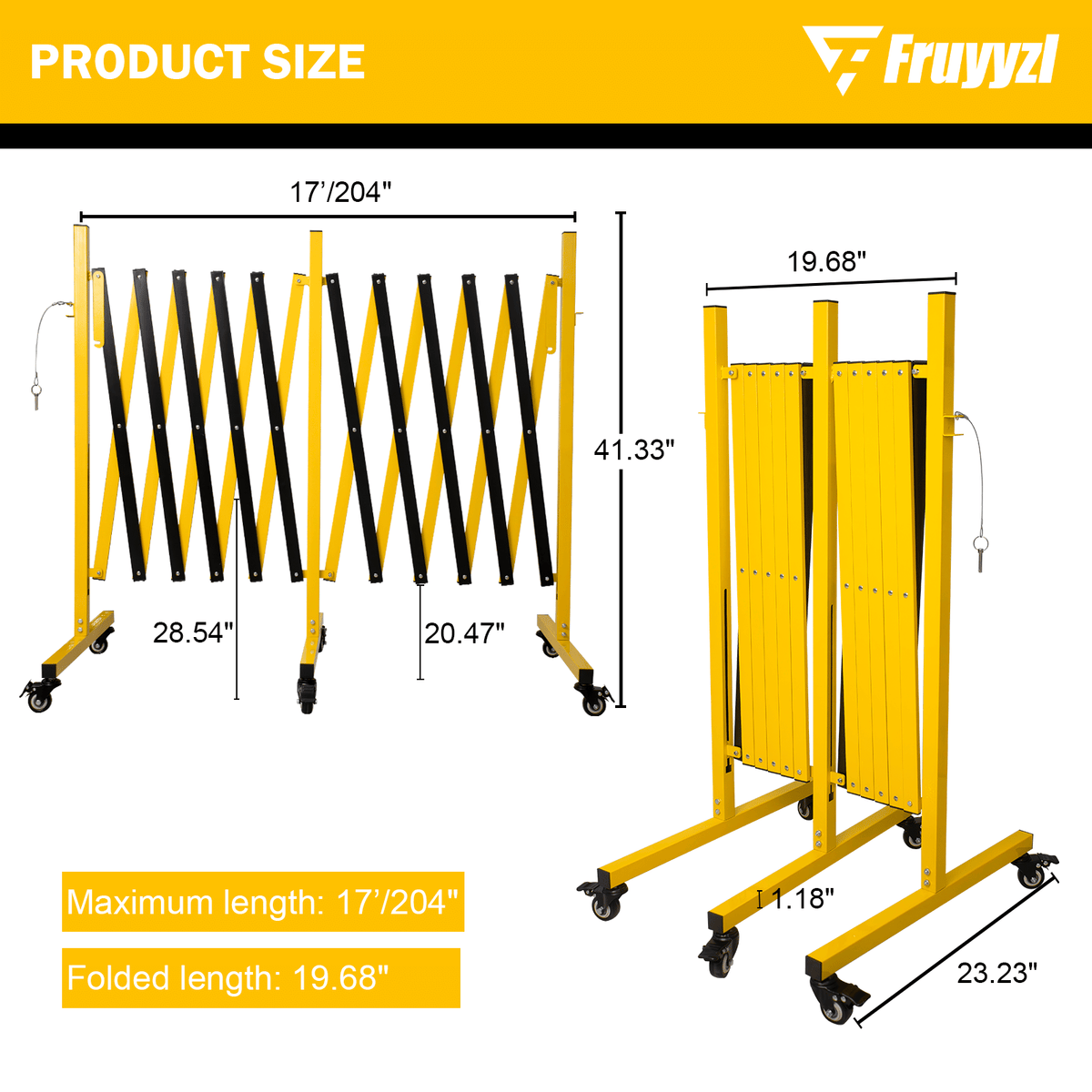 Metal Expandable Barricade,Folding Security Gate Safety Barrier with Casters,Mobile Barrier Gate, Adjustable Traffic Fence for Road Construction, Traffic Control,Cordon,Pool,Yellow Black - Renee Lane Company