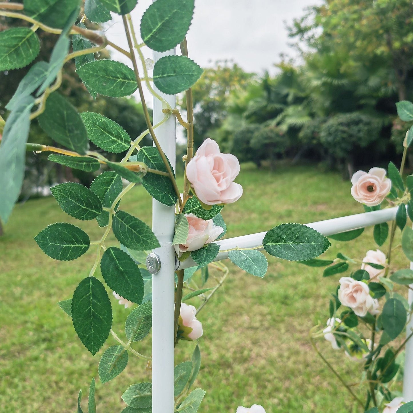Metal Garden Arch Trellis,Adjustable Arbor Trellis,White - Renee Lane Company