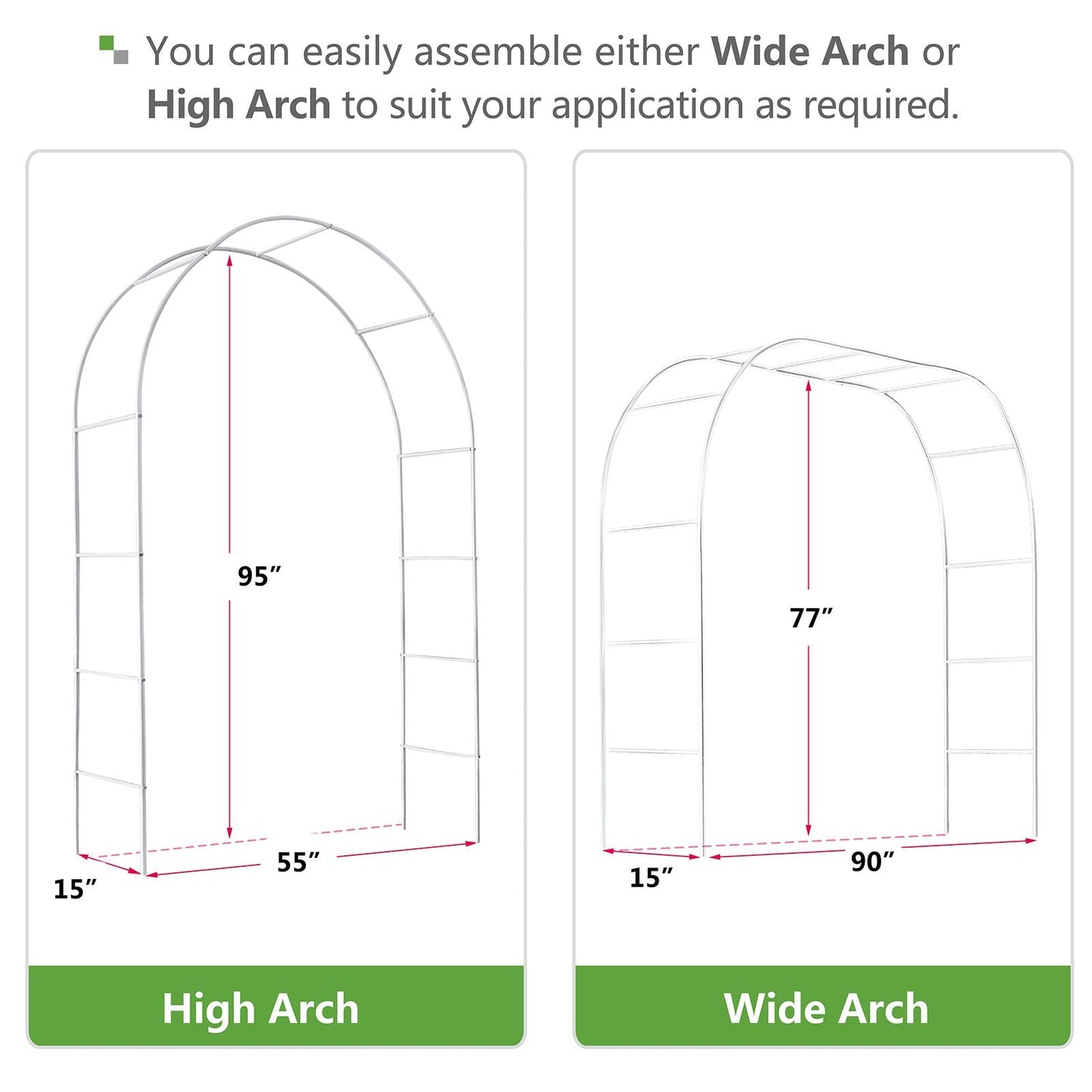 Metal Garden Arch Trellis,Adjustable Arbor Trellis,White - Renee Lane Company