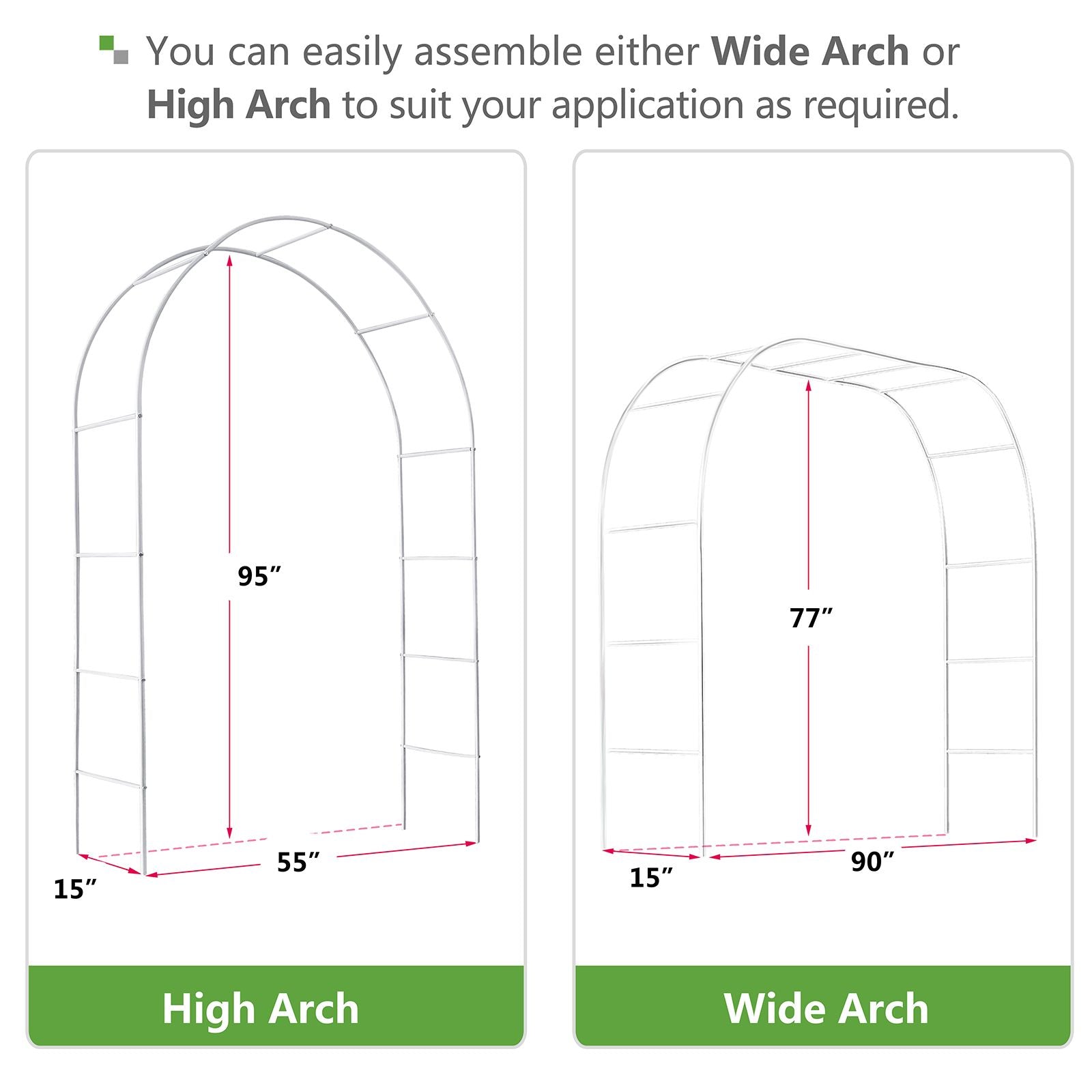 Metal Garden Arch Trellis,Adjustable Arbor Trellis,White - Renee Lane Company