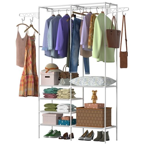 Metal Garment Rack Shoe Clothing Organizer Shelves Freestanding Multifunctional Clothes Wardrobe - Renee Lane Company