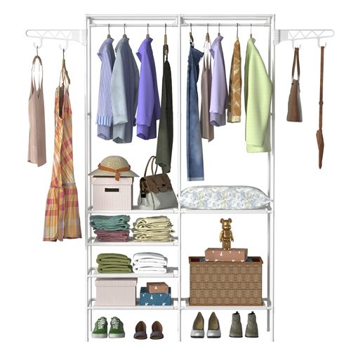 Metal Garment Rack Shoe Clothing Organizer Shelves Freestanding Multifunctional Clothes Wardrobe - Renee Lane Company