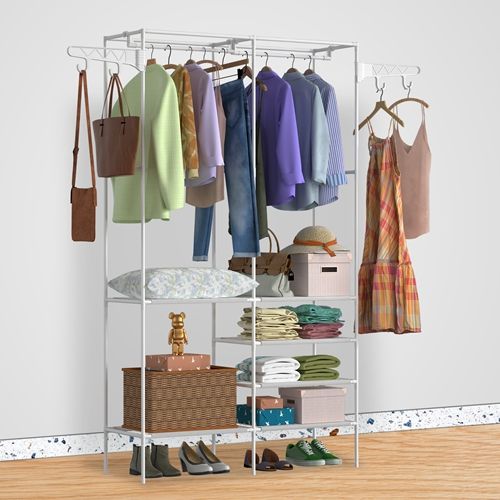 Metal Garment Rack Shoe Clothing Organizer Shelves Freestanding Multifunctional Clothes Wardrobe - Renee Lane Company