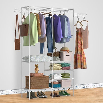 Metal Garment Rack Shoe Clothing Organizer Shelves Freestanding Multifunctional Clothes Wardrobe - Renee Lane Company