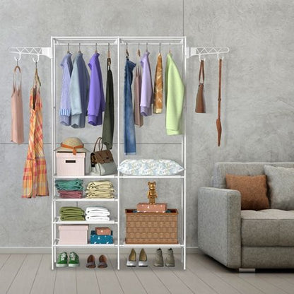Metal Garment Rack Shoe Clothing Organizer Shelves Freestanding Multifunctional Clothes Wardrobe - Renee Lane Company