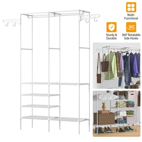 Metal Garment Rack Shoe Clothing Organizer Shelves Freestanding Multifunctional Clothes Wardrobe - Renee Lane Company