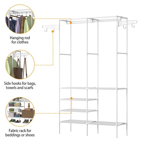 Metal Garment Rack Shoe Clothing Organizer Shelves Freestanding Multifunctional Clothes Wardrobe - Renee Lane Company