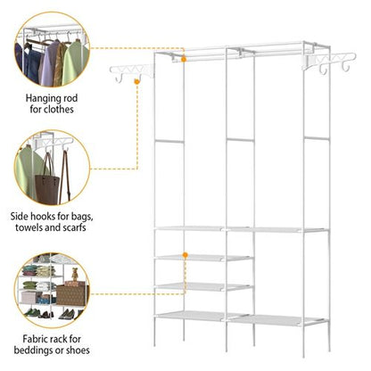 Metal Garment Rack Shoe Clothing Organizer Shelves Freestanding Multifunctional Clothes Wardrobe - Renee Lane Company