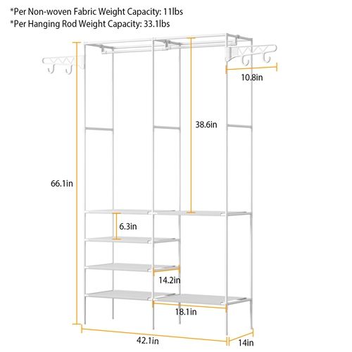 Metal Garment Rack Shoe Clothing Organizer Shelves Freestanding Multifunctional Clothes Wardrobe - Renee Lane Company