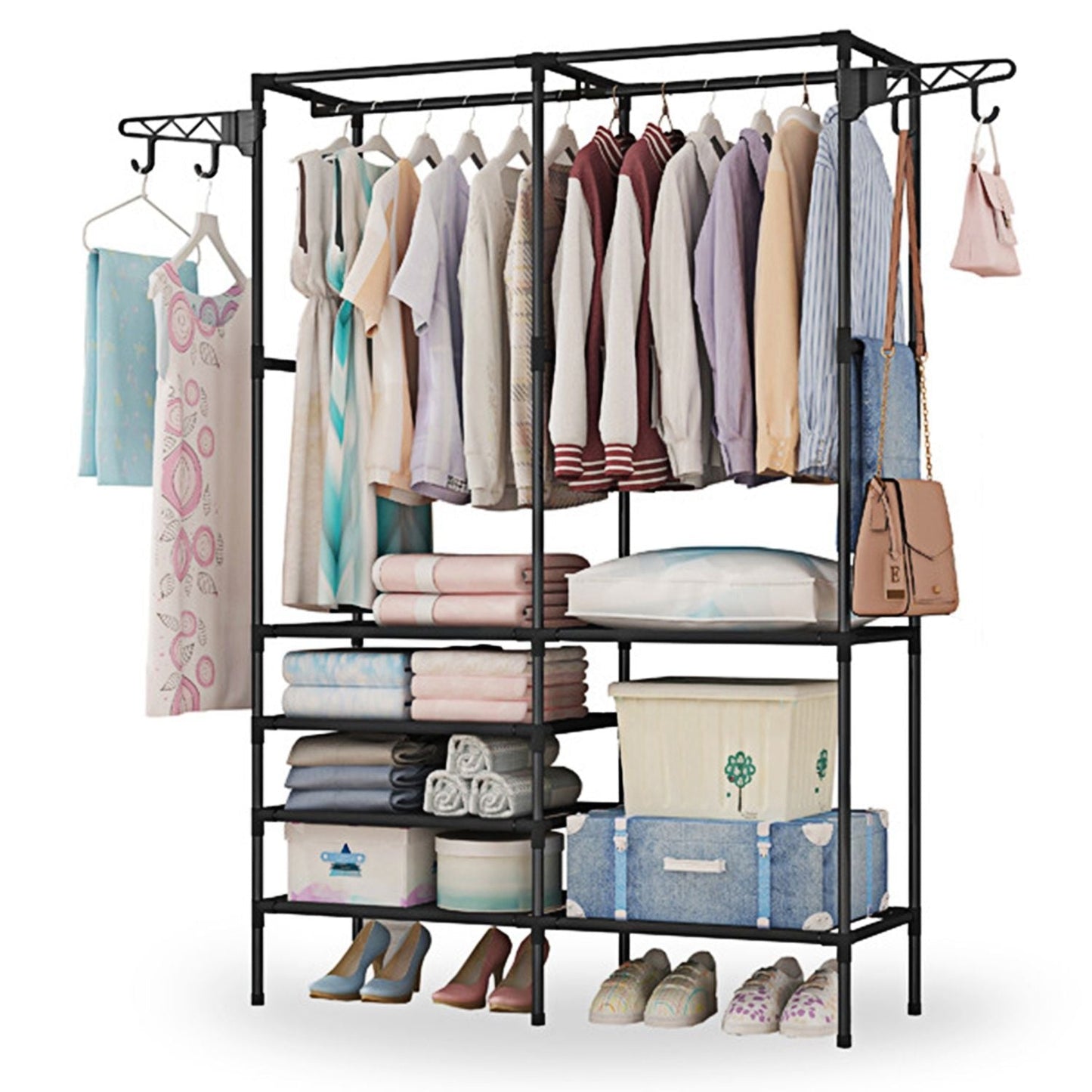 Metal Garment Rack Shoe Clothing Organizer Shelves Freestanding Multifunctional Clothes Wardrobe - Renee Lane Company