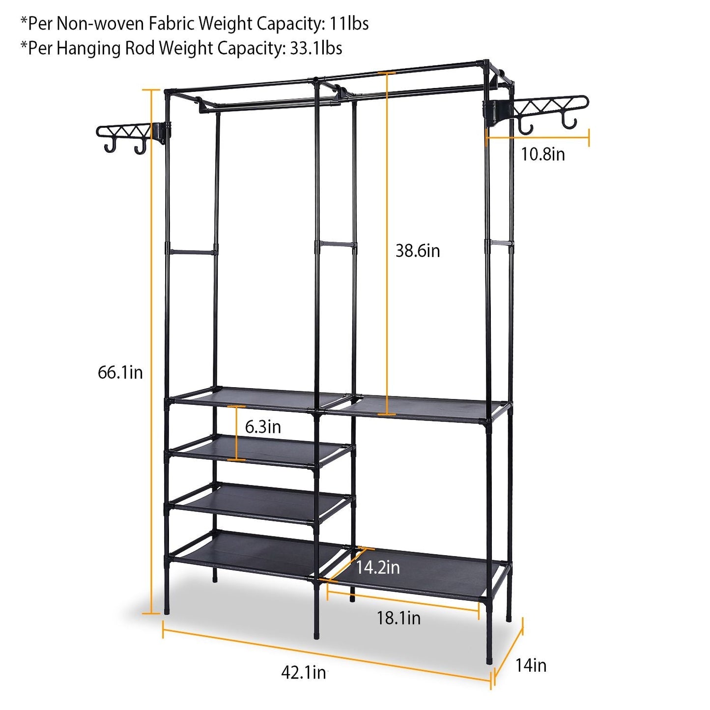 Metal Garment Rack Shoe Clothing Organizer Shelves Freestanding Multifunctional Clothes Wardrobe - Renee Lane Company