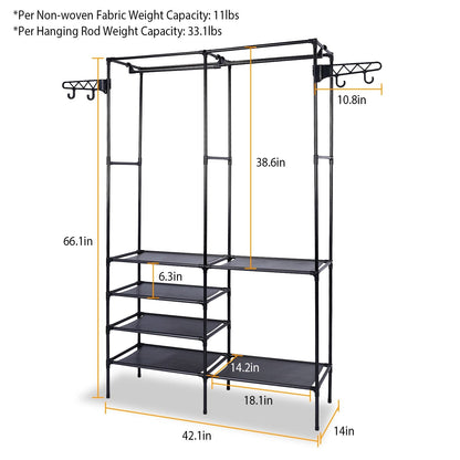 Metal Garment Rack Shoe Clothing Organizer Shelves Freestanding Multifunctional Clothes Wardrobe - Renee Lane Company