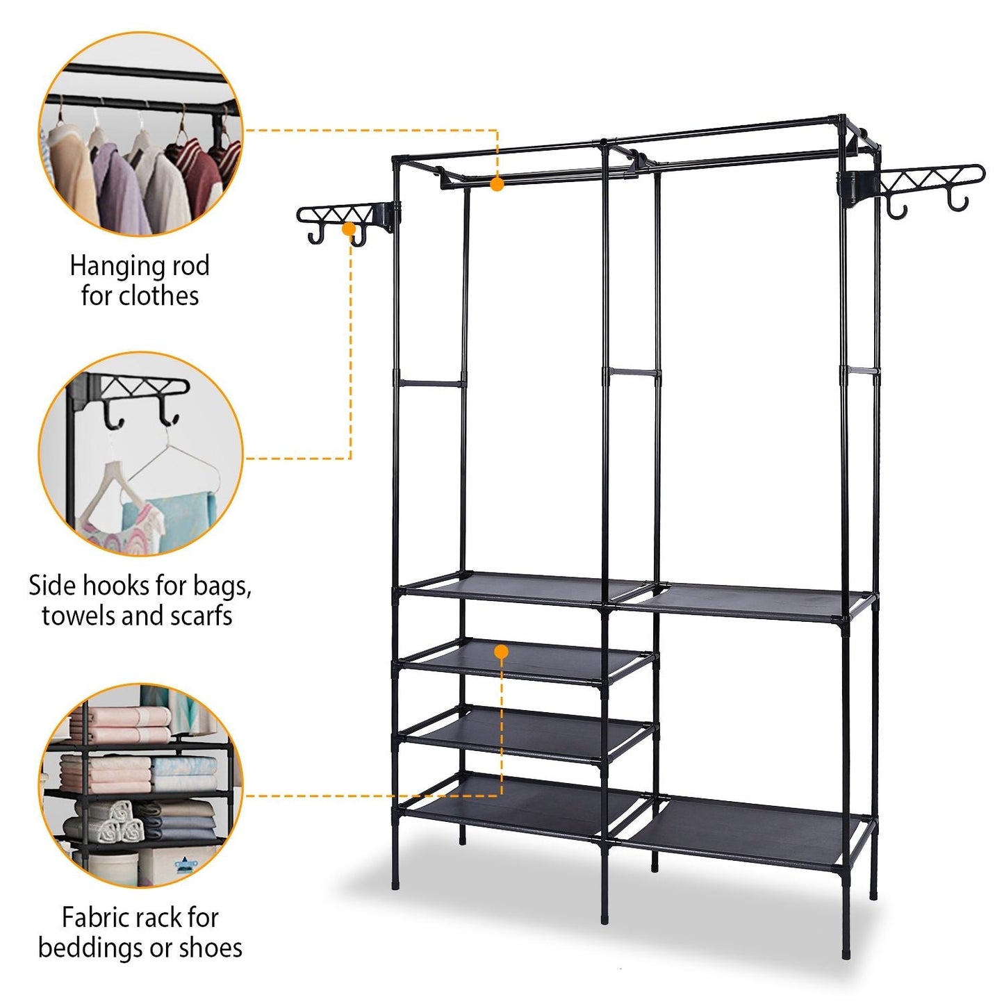 Metal Garment Rack Shoe Clothing Organizer Shelves Freestanding Multifunctional Clothes Wardrobe - Renee Lane Company