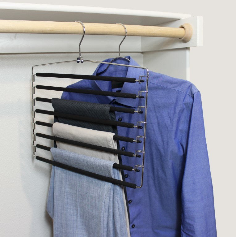 Metal Hanger 8 Tier Swing Arm | Space Saving Clothing Hangers with Foam Padding, Removable Arms, Alloy Steel Construction for Durability - Renee Lane Company