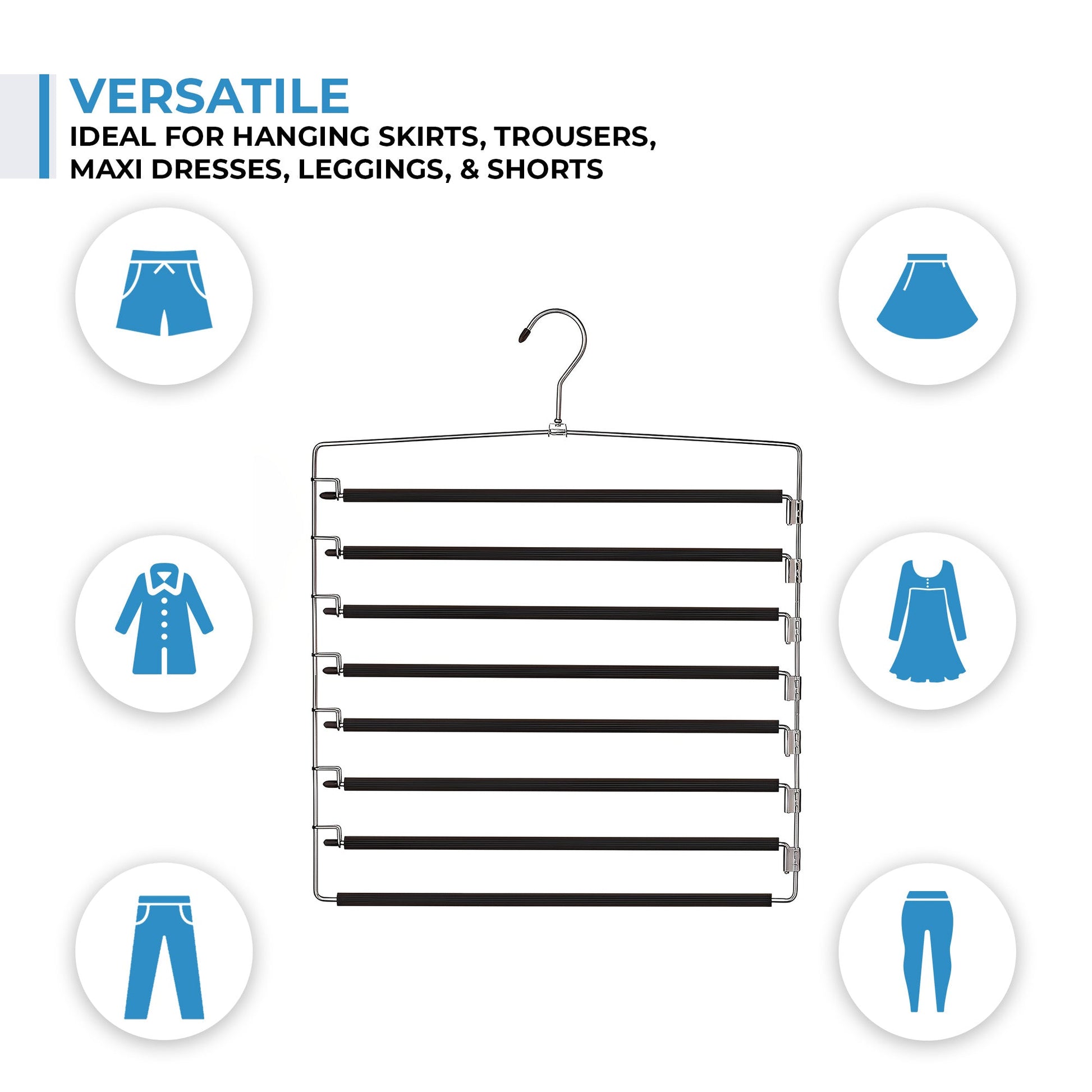 Metal Hanger 8 Tier Swing Arm | Space Saving Clothing Hangers with Foam Padding, Removable Arms, Alloy Steel Construction for Durability - Renee Lane Company
