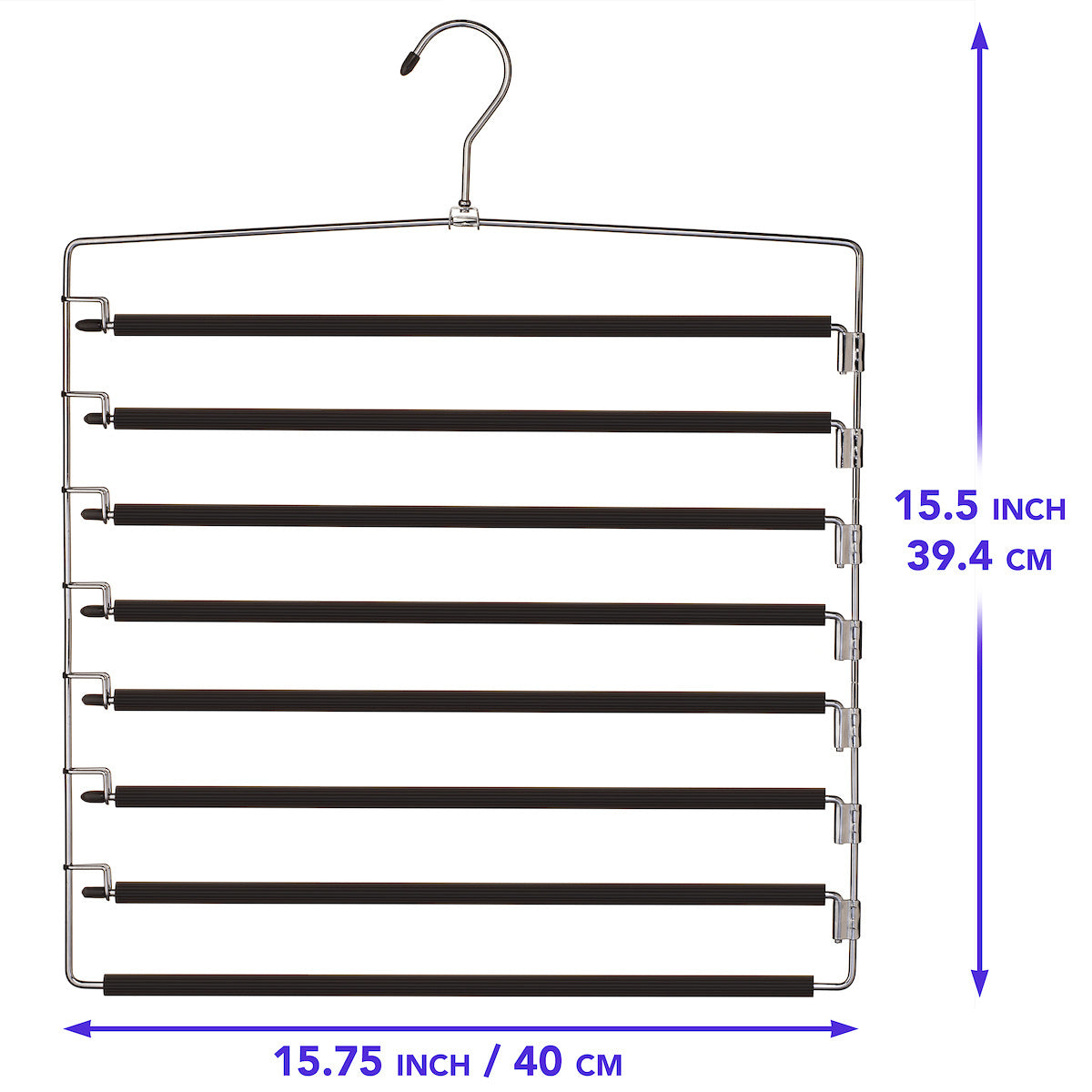 Metal Hanger 8 Tier Swing Arm | Space Saving Clothing Hangers with Foam Padding, Removable Arms, Alloy Steel Construction for Durability - Renee Lane Company