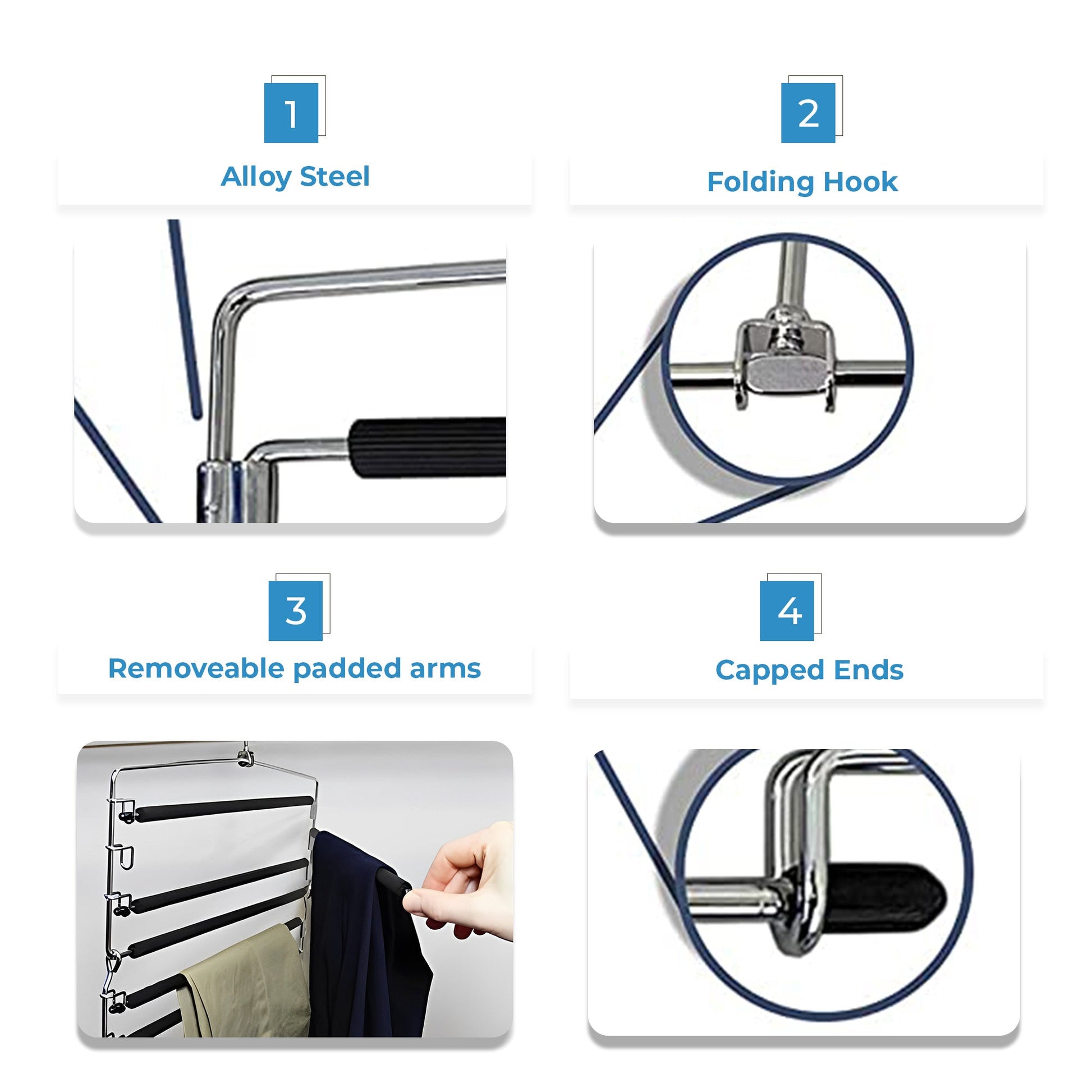 Metal Hanger Space Saving for Closet Organization | Heavy Duty Foam Padding, Non-Slip & Removable Trouser Bar for Convenient Functionality - Renee Lane Company
