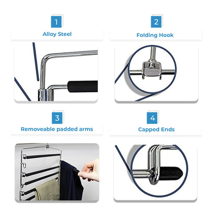 Metal Hanger Space Saving for Closet Organization | Heavy Duty Foam Padding, Non-Slip & Removable Trouser Bar for Convenient Functionality - Renee Lane Company