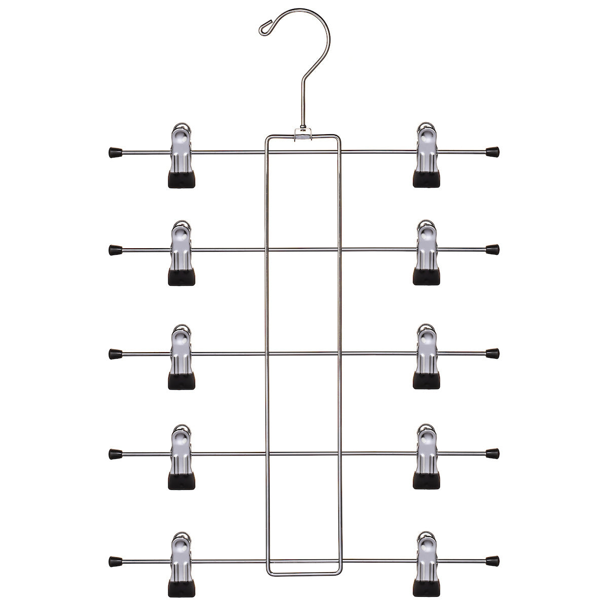 Metal Hanger with Clips 5 Tier | Made of Alloy Steel, with Non-Slip Clips, Folding Frame, & Folding Hook to Hold Skirts, Shorts, & Scarfs | for Closet Organization & Kitchen Storage - Renee Lane Company