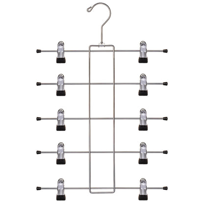 Metal Hanger with Clips 5 Tier | Made of Alloy Steel, with Non-Slip Clips, Folding Frame, & Folding Hook to Hold Skirts, Shorts, & Scarfs | for Closet Organization & Kitchen Storage - Renee Lane Company