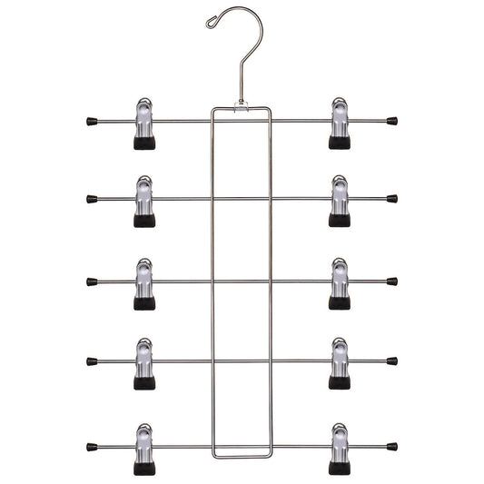 Metal Hanger with Clips 5 Tier | Made of Alloy Steel, with Non-Slip Clips, Folding Frame, & Folding Hook to Hold Skirts, Shorts, & Scarfs | for Closet Organization & Kitchen Storage - Renee Lane Company
