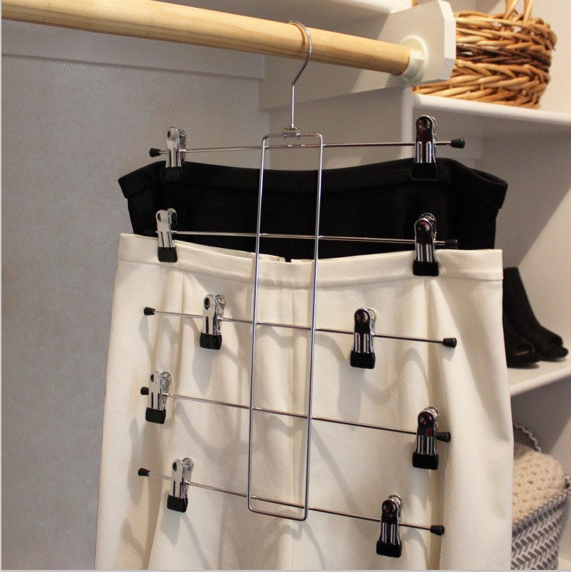 Metal Hanger with Clips 5 Tier | Made of Alloy Steel, with Non-Slip Clips, Folding Frame, & Folding Hook to Hold Skirts, Shorts, & Scarfs | for Closet Organization & Kitchen Storage - Renee Lane Company