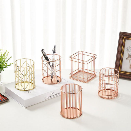 Metal Iron Penholder Office Storage And Sorting Basket Stationery Makeup Brush Storage Bucket Multifunctional Penholder - Renee Lane Company