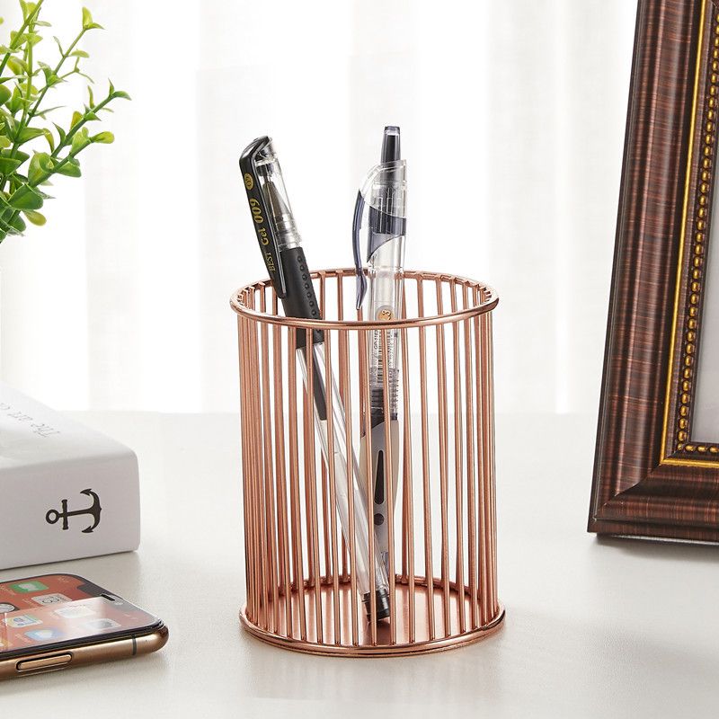 Metal Iron Penholder Office Storage And Sorting Basket Stationery Makeup Brush Storage Bucket Multifunctional Penholder - Renee Lane Company